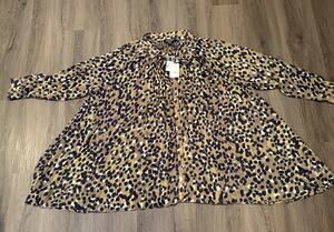 Arna York Plus 22/24 Leopard Print Chiffon Collared Button Front Blouse